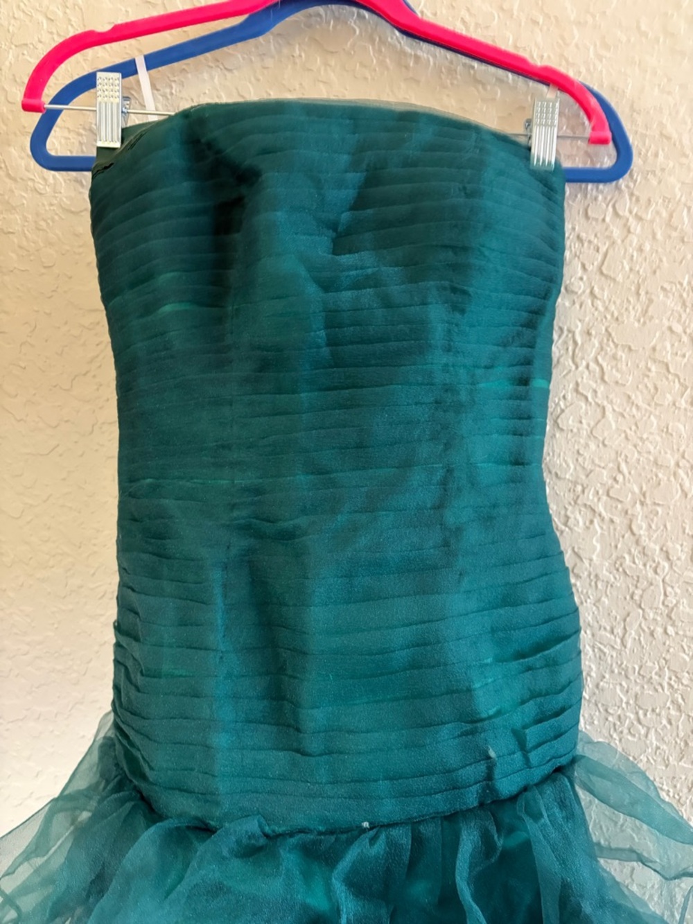 Strapless Teal Ruffled Tulle Dress